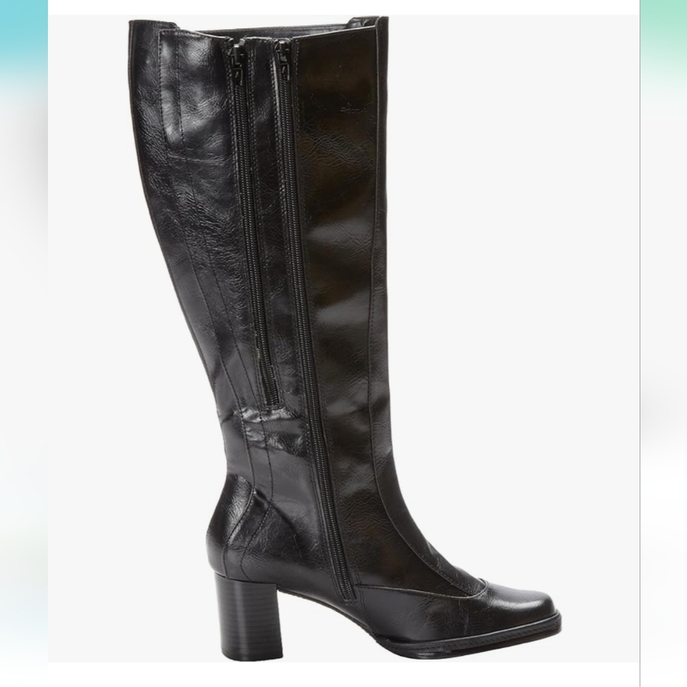 Aerosoles Women's Phenomenal Black Boots Sz 8M Double Zipper 2" Block Heel